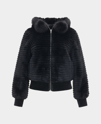 Fur Bomber Jacket w/ Fox Fur Trim Hood image 3