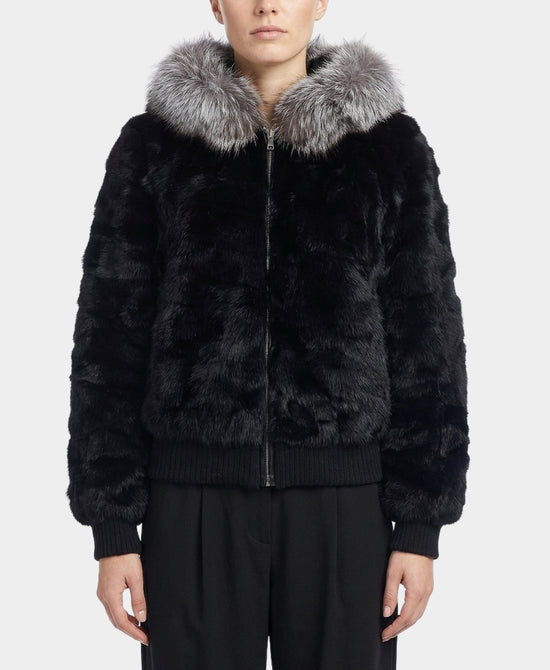 Fox Fur Bomber Jacket w/ Hood view 