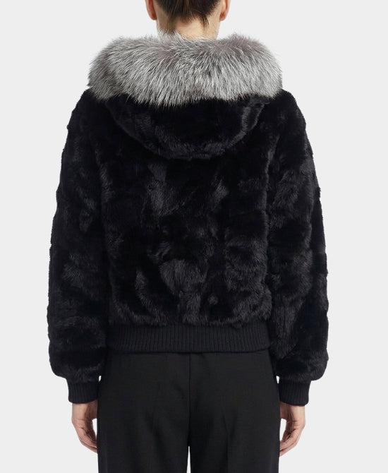 Fox Fur Bomber Jacket w/ Hood view 