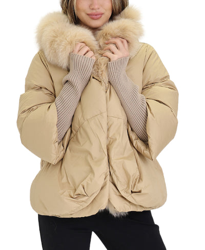 Down Puffer Jacket w/ Fox Fur Trim image 1