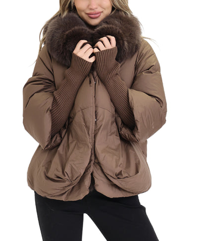 Down Puffer Jacket w/ Fox Fur Trim image 1