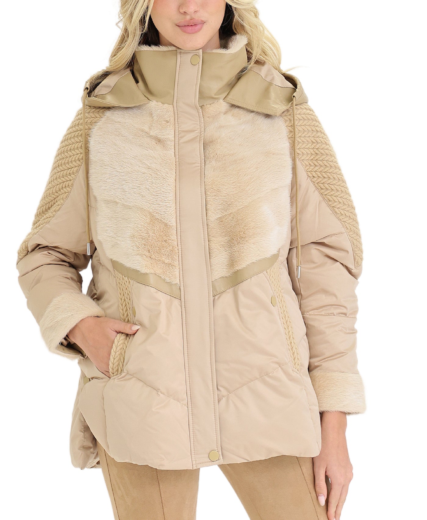 Down Puffer Jacket w/ Mink Fur Trim view 1