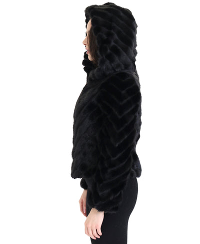 Chevron Mink Fur Jacket w/ Hood image 2