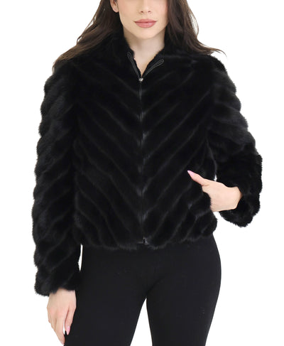 Chevron Mink Fur Jacket w/ Hood image 1