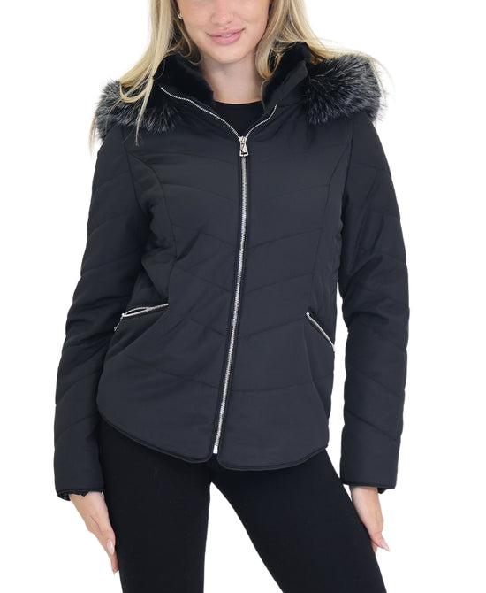 Jacket w/ Faux Fur Trim & Hood view 