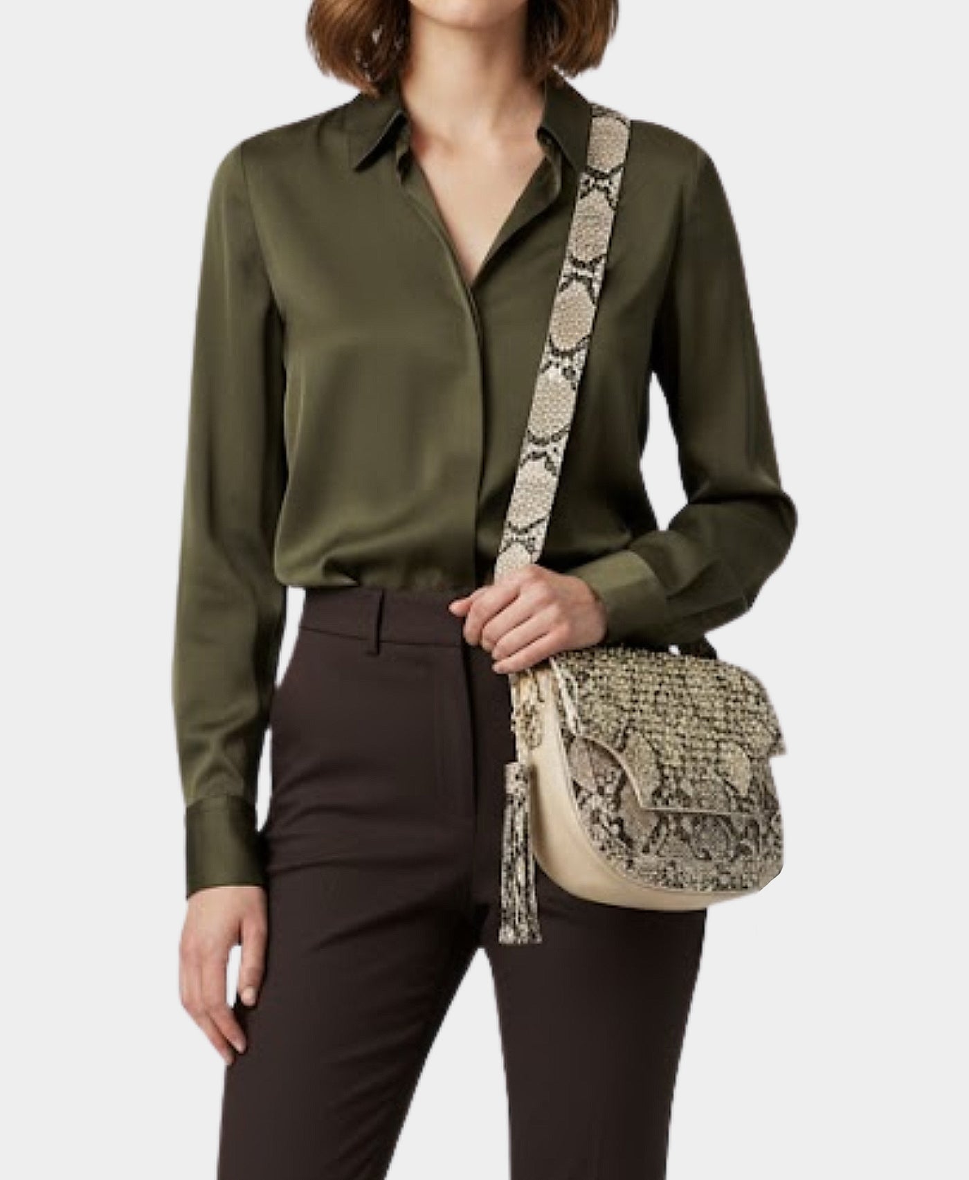 Studded Snake Print Handbag w/ Tassel Detail view 1