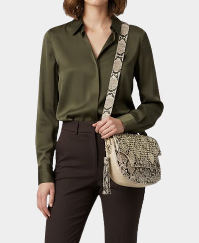 Studded Snake Print Handbag w/ Tassel Detail image 1