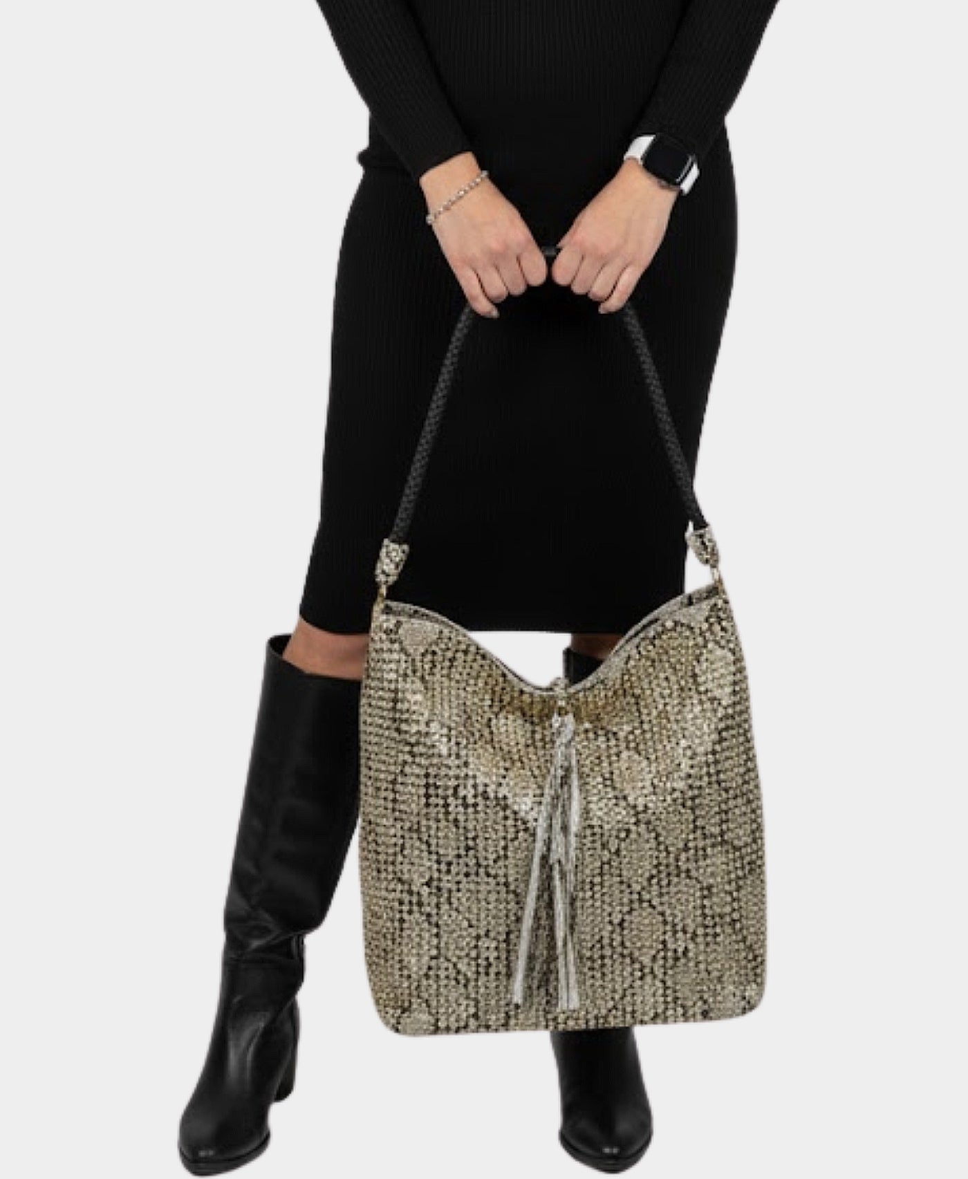 Studded Snake Print Shoulder Bag w/ Coin Purse view 3