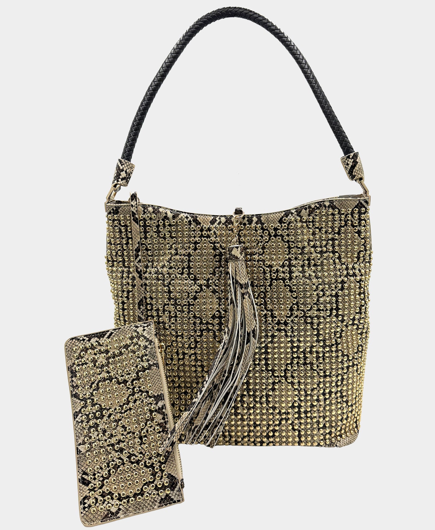 Studded Snake Print Shoulder Bag w/ Coin Purse view 1