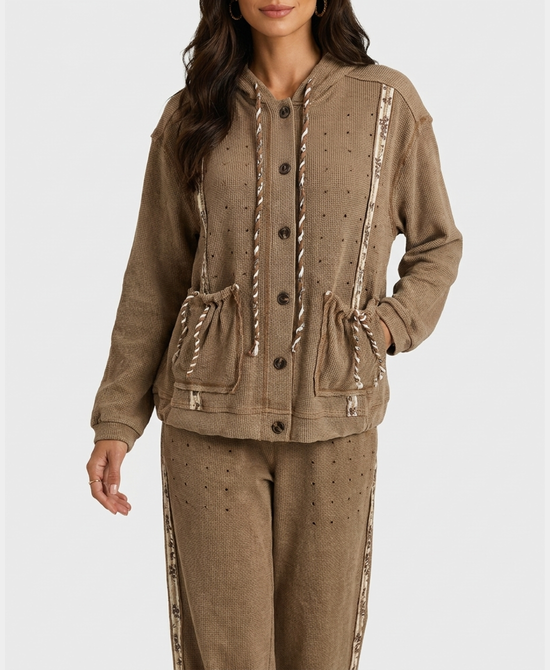 
Thermal Knit Top w/ Hood in TAN view 1