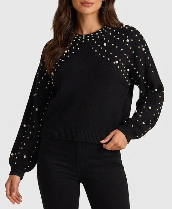 
Sweater w/ Pearl Trim in BLACK view 1