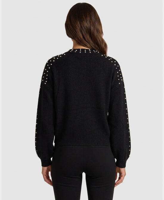 
Sweater w/ Pearl Trim in BLACK view 2