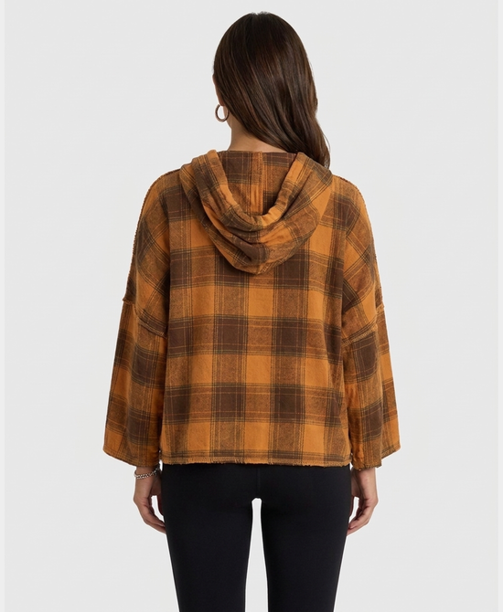 
"Love" Plaid Hoodie in ORANGE MULTI view 2
