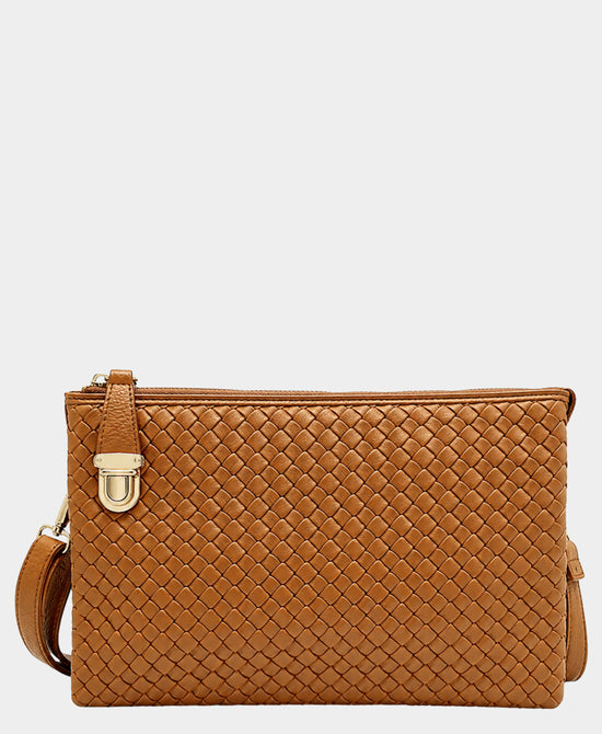 
Faux Leather Woven Crossbody Bag in CAMEL view 1