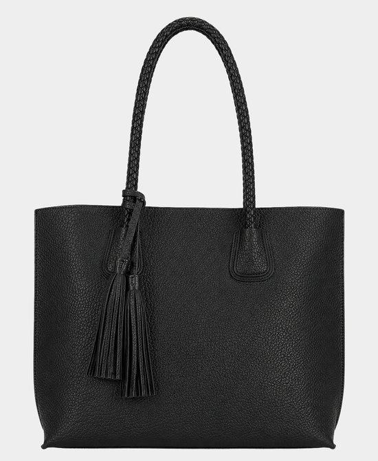 
2in1 Faux Leather Tote Bag w/ Tassel in BLACK view 1