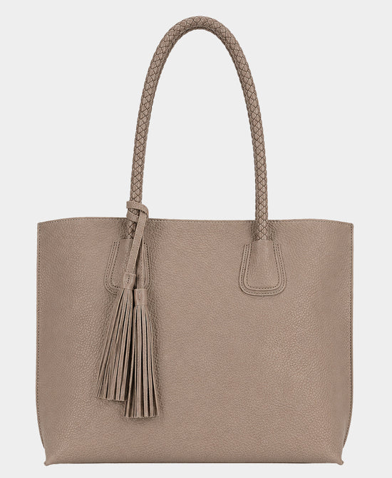 
2in1 Faux Leather Tote Bag w/ Tassel in KHAKI view 1