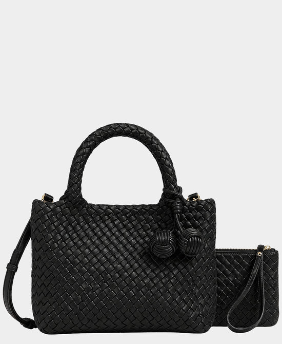 
2in1 Woven Medium Crossbody Bag w/ Tassel in BLACK view 2