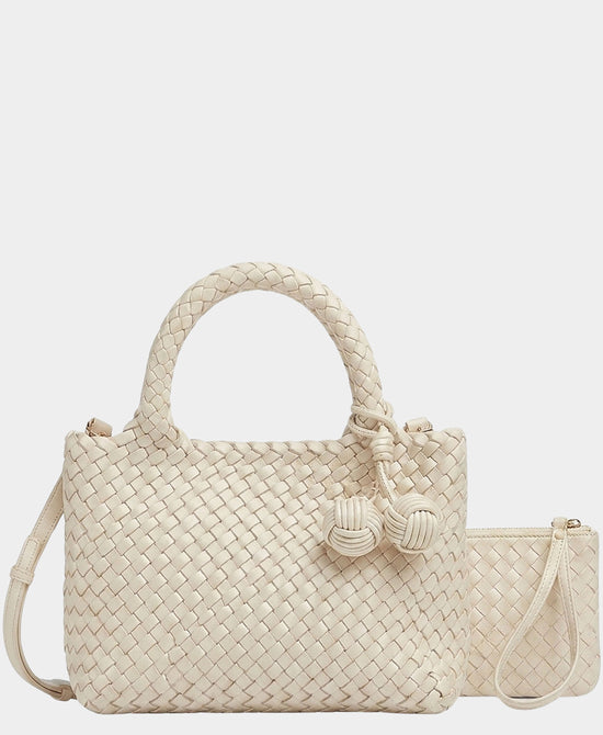 
2in1 Woven Medium Crossbody Bag w/ Tassel in IVORY view 2
