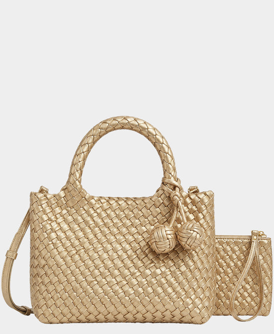 
2in1 Woven Medium Crossbody Bag w/ Tassel in LIGHT GOLD view 2