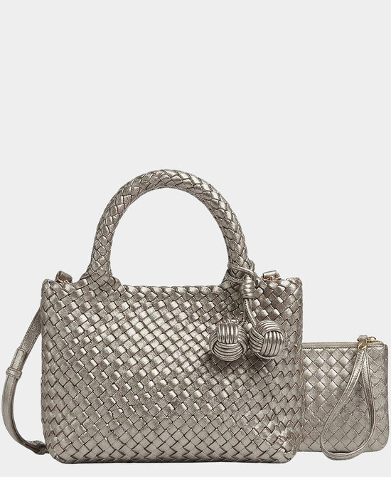 
2in1 Woven Medium Crossbody Bag w/ Tassel in PEWTER view 2