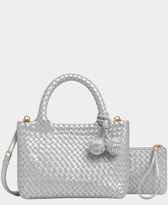
2in1 Woven Medium Crossbody Bag w/ Tassel in SILVER view 2