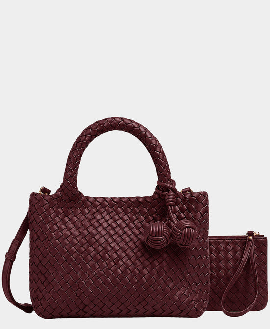 
2in1 Woven Medium Crossbody Bag w/ Tassel in BURGUNDY view 2