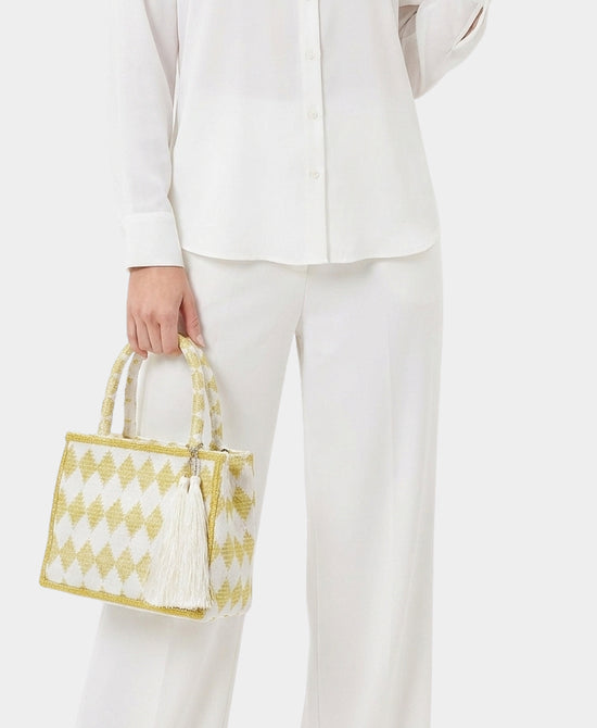 
Small Geometric Handbag w/ Tassels in GOLD/WHITE view 1