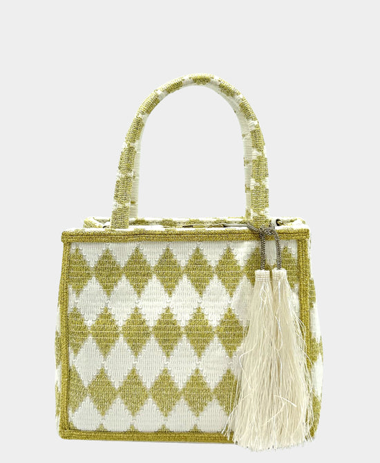 
Small Geometric Handbag w/ Tassels in GOLD/WHITE view 2