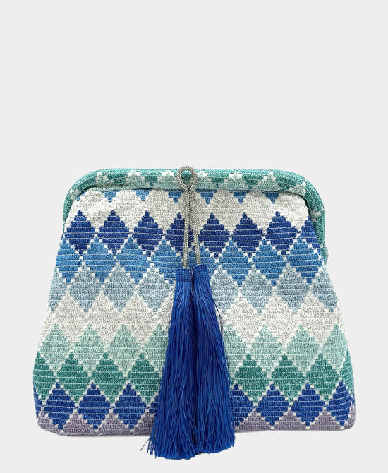 
Chevron Clutch Bag w/ Tassels in BLUE view 1