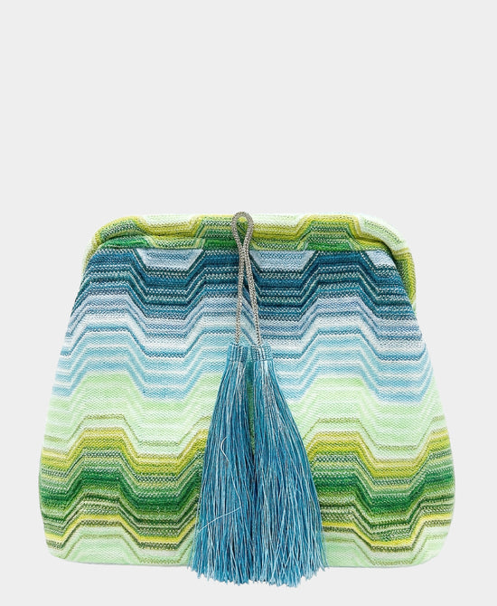
Chevron Clutch Bag w/ Tassels in BLUE/GREEN view 1
