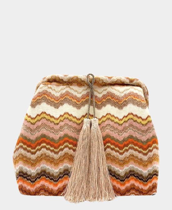 
Chevron Clutch Bag w/ Tassels in ORANGE view 1
