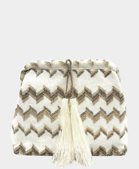 
Chevron Clutch Bag w/ Tassels in WHITE MULTI view 1