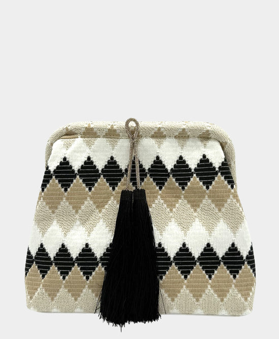 
Chevron Clutch Bag w/ Tassels in BLACK MULTI view 1