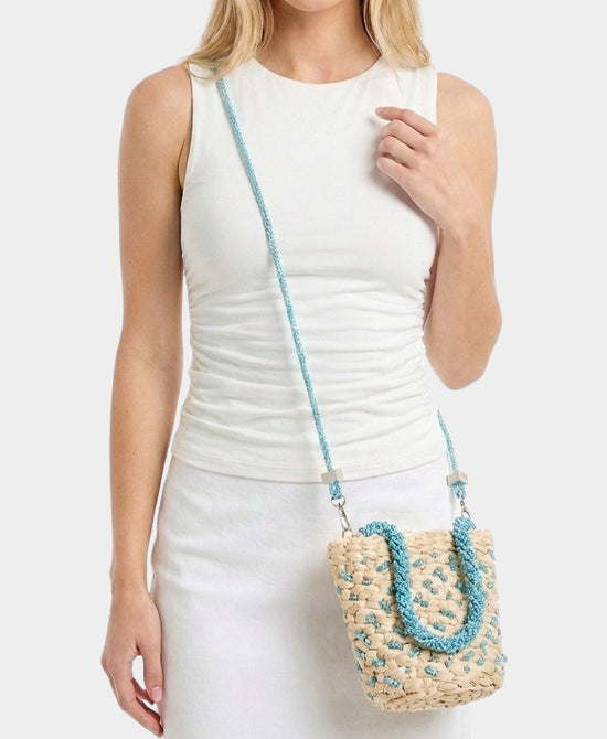 
Straw & Crystal Bucket Bag in BEIGE/BLUE view 1