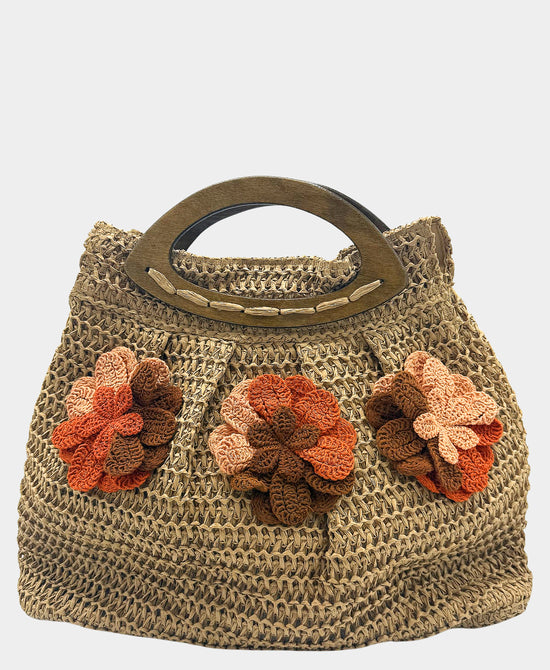 
Straw Crochet Flower Handbag in CAMEL view 1