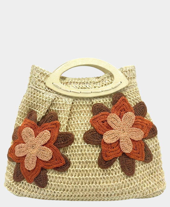 
Straw Crochet Flower Handbag in BEIGE view 1