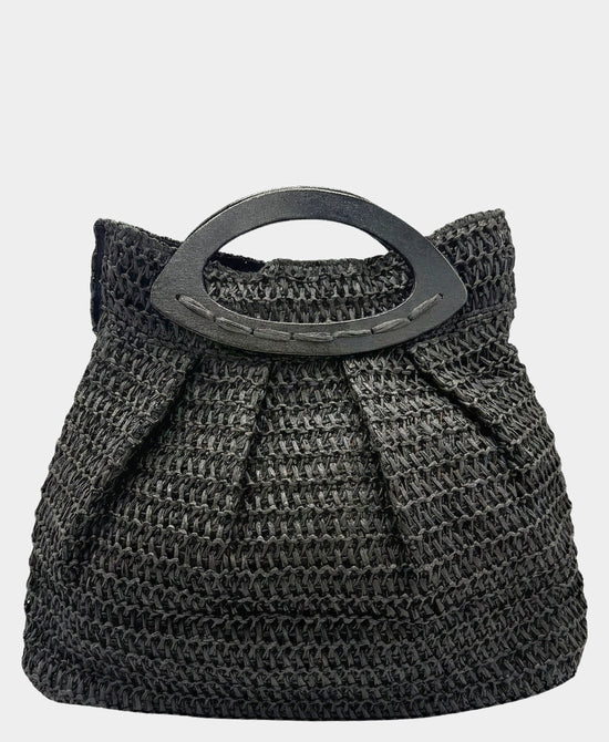 
Straw Crochet Flower Handbag in BLACK view 2