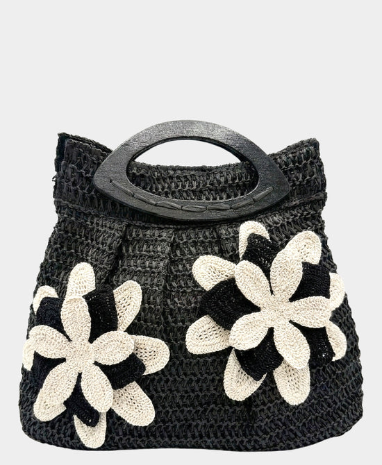 
Straw Crochet Flower Handbag in BLACK view 1