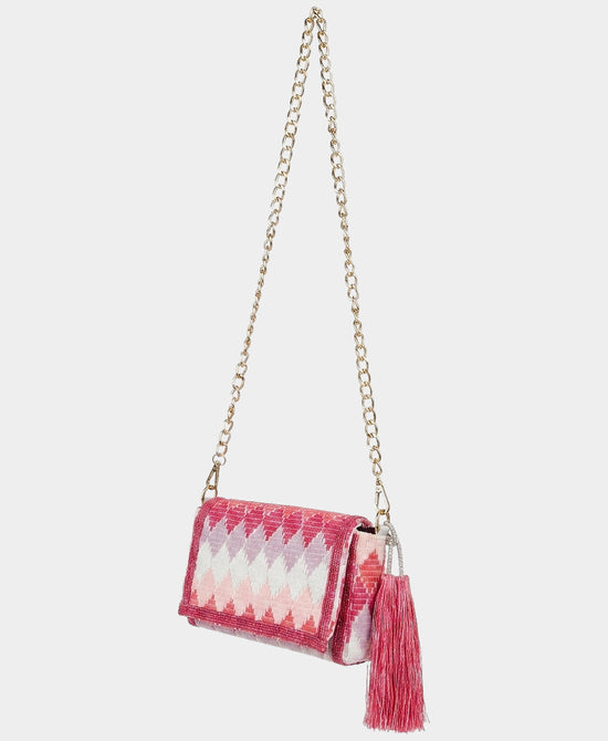 
Geometric Crossbody Bag w/ Tassels in PINK MULTI view 2