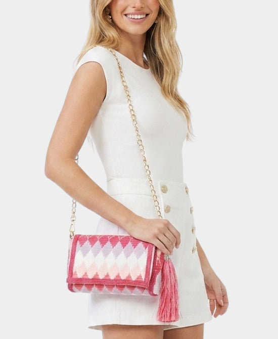 
Geometric Crossbody Bag w/ Tassels in PINK MULTI view 1