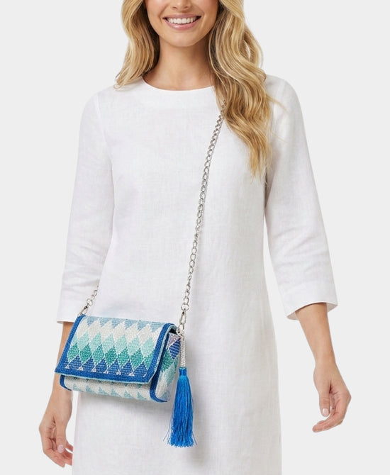 
Geometric Crossbody Bag w/ Tassels in BLUE MULTI view 1