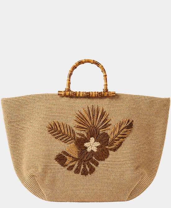 
Straw Embroidered Tote Bag in TAN view 1