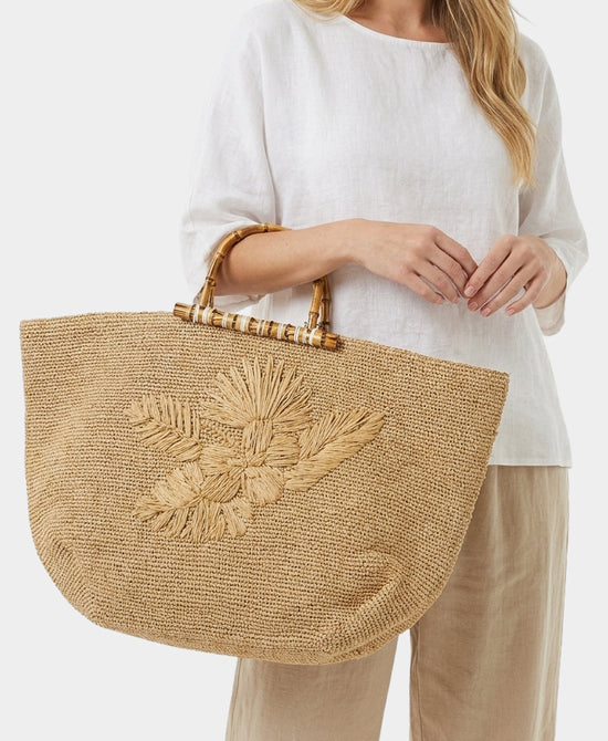 
Straw Embroidered Tote Bag in BEIGE view 2