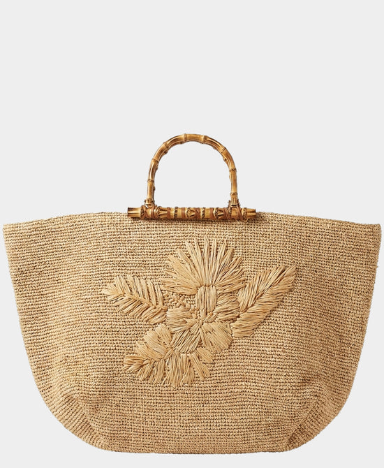 
Straw Embroidered Tote Bag in BEIGE view 1