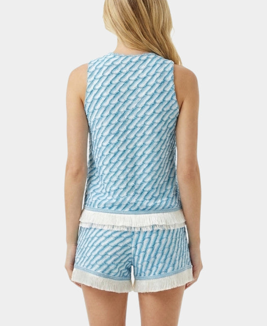 
Print Top w/ Fringe in BLUE/WHITE view 2