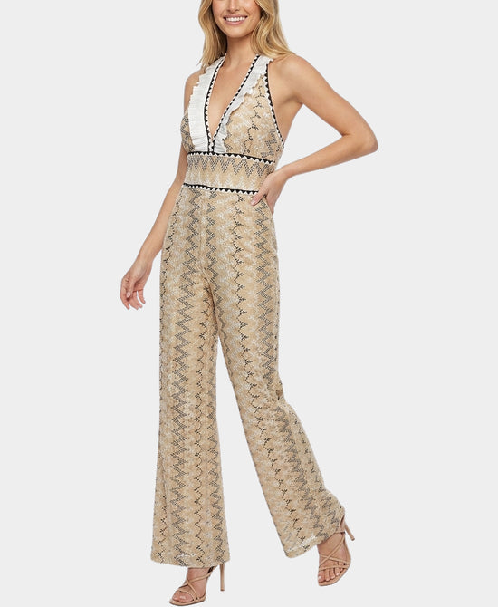 
Printed Jumpsuit w/ Fringe in BEIGE MULTI view 1