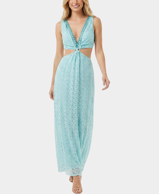 
Printed Maxi Dress w/ Cut-Out in LIGHT BLUE view 1