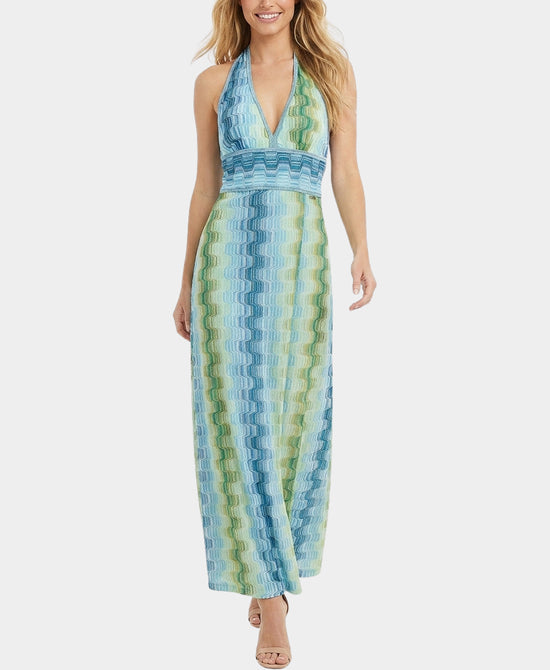 
Printed Halter Maxi Dress in BLUE/GREEN view 1