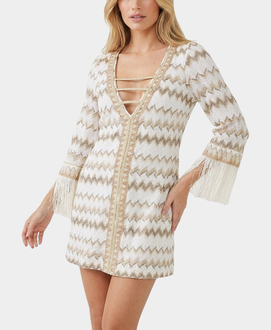 
Printed Dress w/ Fringe in WHITE MULTI view 1