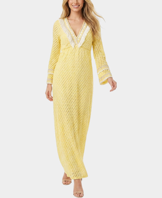 
Printed Maxi Dress w/ Fringe in YELLOW view 1